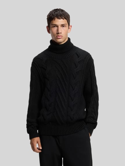 HUGO Rollkragenpullover mit Zopfmuster Modell 'Scanlon' Black 4