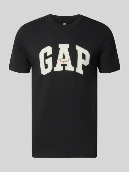 Produktfoto, T-Shirt mit Logo und Rundhalsausschnitt von GAP in Schwarz, Regular-Fit, Reine Baumwolle, Logo-Print, Rückenlänge 69 cm bei Größe M