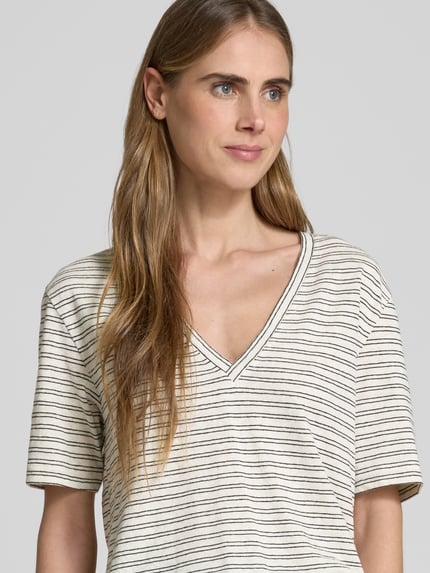Lanius T-shirt met V-hals Ecru - 3