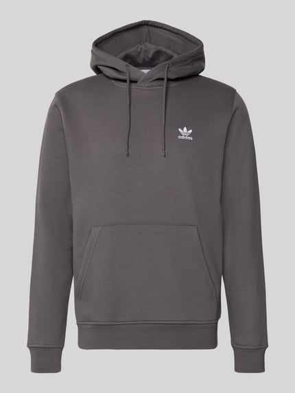 Produktfoto, Regular Fit Hoodie aus Baumwoll-Mix von adidas Originals in grauer Unifarbe mit Logo-Stitching, Sweat-Textur, Kapuze und Rippbündchen