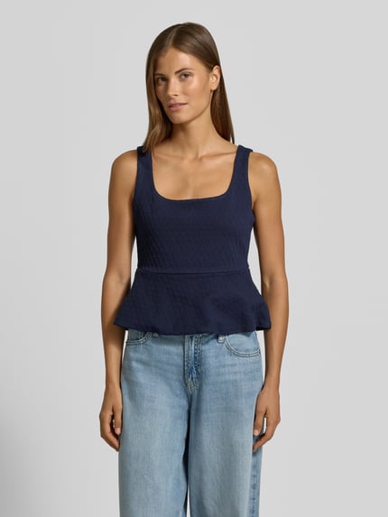 Vrouwenmodel draagt donkerblauw Regular Fit T-Shirt uit zuiver katoen model 'DALEIDA' van HUGO, Dames Blusentop, frontale volledige lichaamsweergave