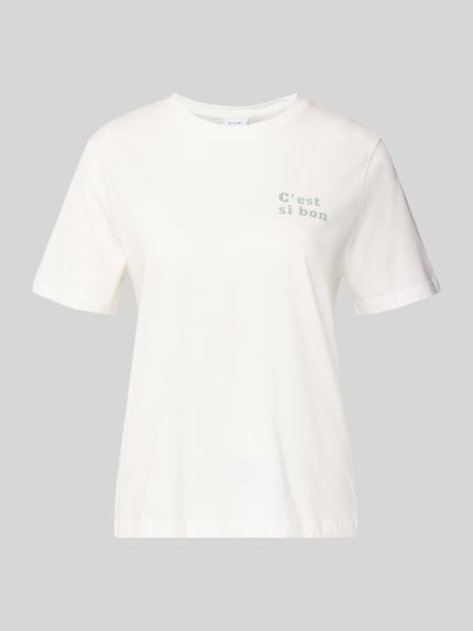 Produktfoto, Damen T-Shirt mit Print und Rundhalsausschnitt Modell 'SYBILLA' von Vila in Weiß, Reine Baumwolle, Regular-Fit, Rückenlänge 58 cm, Größe S.