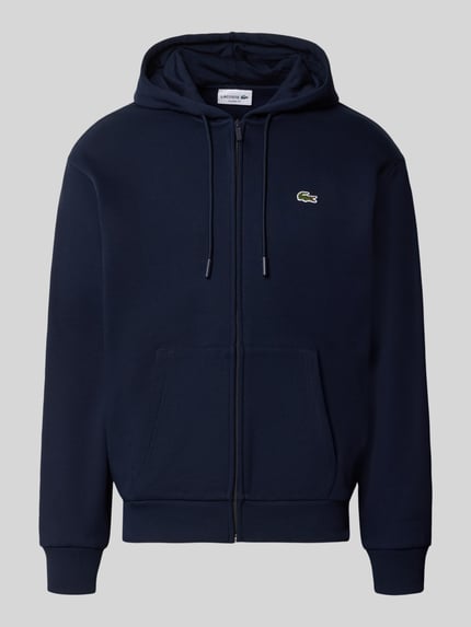 Produktfoto, Regular Fit Sweatjacke aus Baumwoll-Mix von Lacoste in Dunkelblau, glatte Struktur, sichtbares Krokodil-Logo, Herren Sweatjacke von Lacoste