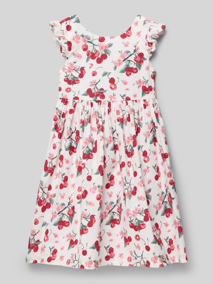 Productfoto, Regular Fit Kleid mit Allover-Motiv-Print van Blue Seven, katoen, kersenprint, ronde hals, ruches, plooilook, kinderjurk