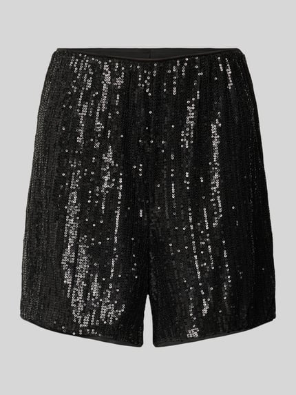 Produktfoto, Shorts mit Pailletten Modell 'FAUCA' von ICHI, schwarze Farbe, glitzernde Textur, Regular Fit, Material-Mix mit Stretch-Anteil