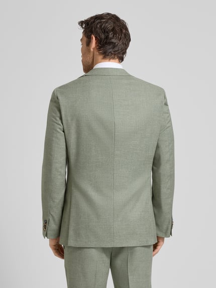 Männermodel trägt Modern Fit 2-knoops colbert met klepzakken model 'Ezzo' van DIGEL in lichtgroen materiaalmix met viscose, ruglengte 74 cm, schouderbreedte 45 cm, mouwlengte 64 cm, geheel rugaanzicht.