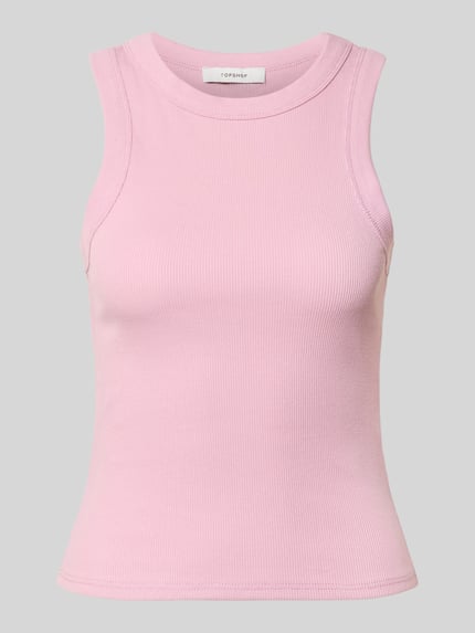 Produktfoto, rosa Tanktop in Ripp-Optik Modell 'MARY' von Topshop aus Baumwoll-Elasthan-Mix mit Rundhalsausschnitt, Slim Fit