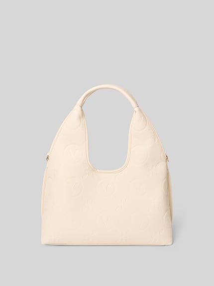 Produktfoto, Handtasche in Leder-Optik Modell 'Samba' von VALENTINO BAGS, cremefarben, Logo-Prägung, Hauptfach mit Reißverschluss, Tragehenkel, Schulterriemen, Maße 35x38x15 cm, Riemenlänge 20 cm.