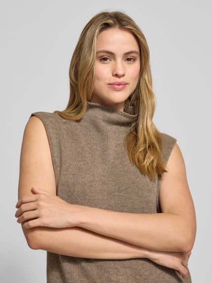 0039 Italy Gebreid shirt van kasjmiermix met col, model 'LACY' Taupe - 3