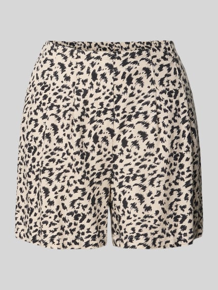 Produktfoto, Relaxed Fit Bermudas aus Viskose-Leinen-Mix Modell 'JESMILO' von Vero Moda, Optik:Allover-Muster, Materialverarbeitung: Flammgarn, seitliche Eingrifftaschen, beige-schwarz.