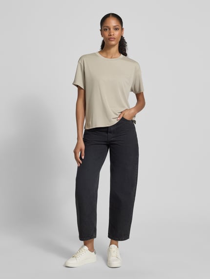Jake*s Casual T-shirt z prążkowanym okrągłym dekoltem Gliniany 1