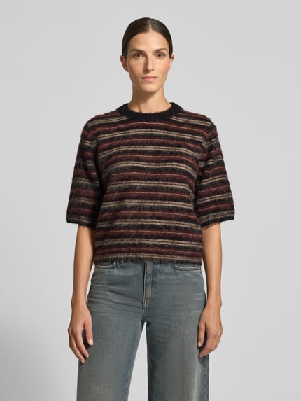 OPUS Slim Fit gebreide pullover met streepmotief Bordeaux - 4
