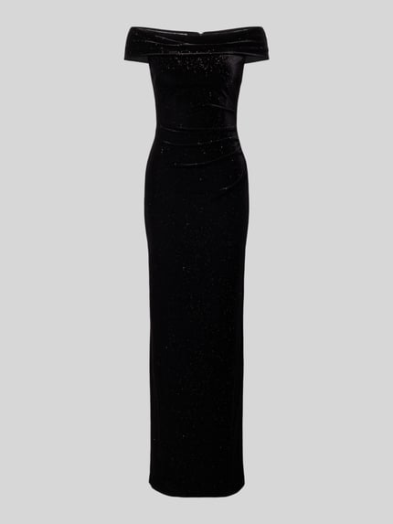Produktfoto, Maxikleid aus Samt im Off-Shoulder-Look von Christian Berg Cocktail in Schwarz mit Raffungen, figurbetont, samtige Textur