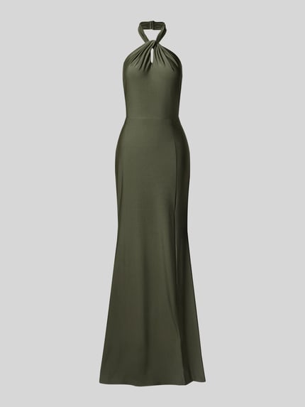 Laona Neckholder-Abendkleid mit Knotendetail und Gehschlitz Oliv 2