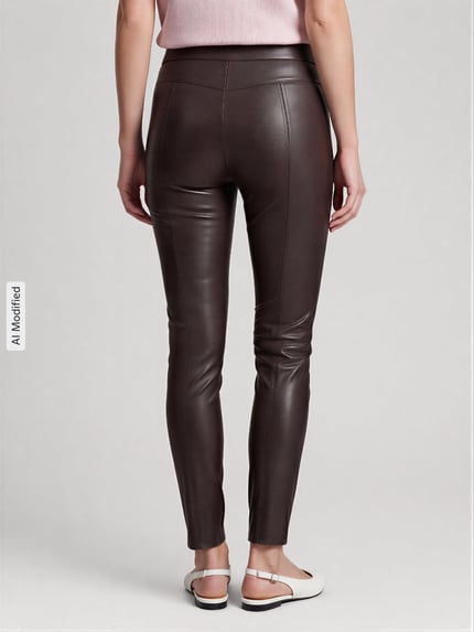 Raffaello Rossi Slim fit kunstleren broek van viscosemix model 'RESA' Donkerbruin - 5