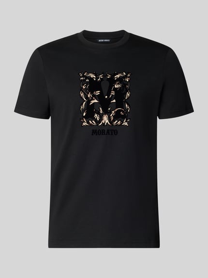 Productfoto, Regular Fit T-Shirt uit puur katoen van Antony Morato in zwart met labelprint, ronde hals, ruglengte bij maat M 70 cm