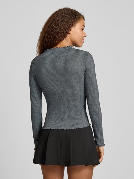 ONLY Bluzka z długim rękawem o kroju slim fit z mieszanki bawełny model ‘EMMA’ Antracytowy 5