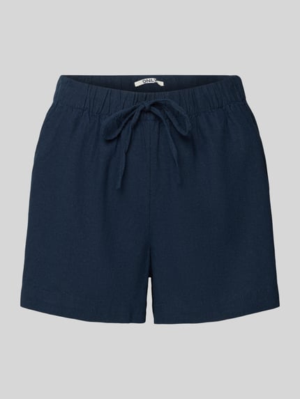 Produktfoto, granatowe Relaxed Fit Bermudas aus Viskose-Leinen-Mix Modell 'GOA' von Only, flammgarn, sznurek, kieszenie z boku