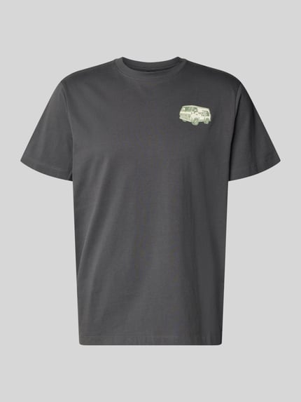 Produktfoto, T-Shirt mit Label-Print und Rundhalsausschnitt von The North Face in Dunkelgrau, reine Baumwolle, Regular Fit, kleiner Print vorn