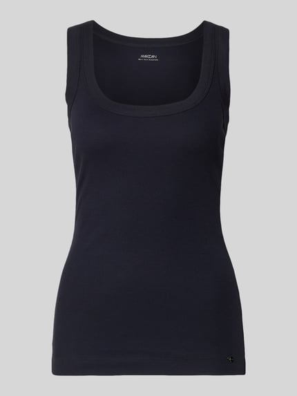 Produktfoto, Tanktop met ronde hals van Marc Cain, dames tanktop van katoenmix met stretch, nauwsluitend model, fijnrib, ruglengte maat 36: 46 cm