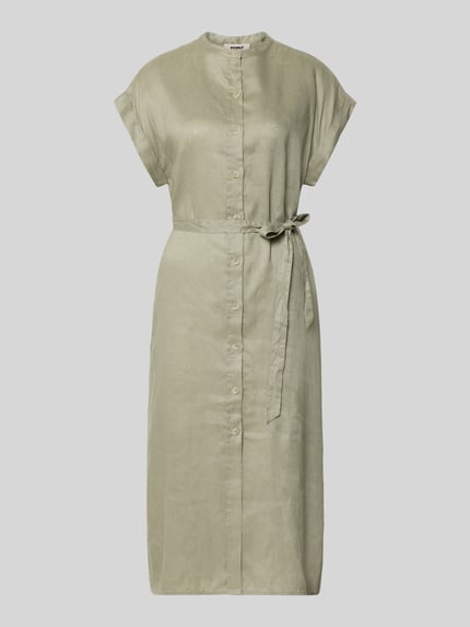 Produktfoto, Hemdblusenkleid aus Leinen mit Bindegürtel Modell 'AMATISTA' von ECOALF, Midikleid in hellem Beige, gerade Form, glatte Textur