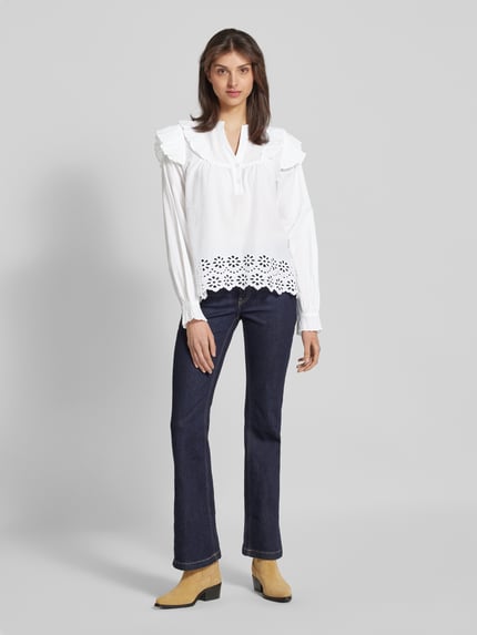 mbyM Regular fit blouse met broderie anglaise, model 'Natia' Wit - 1