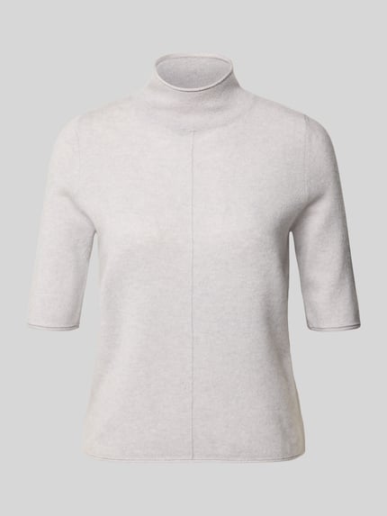 Produktfoto, Strickpullover aus Kaschmir mit 1/2-Arm von Christian Berg Woman, hellgraue Farbe, feine Stricktextur, Stehkragen, Regular Fit