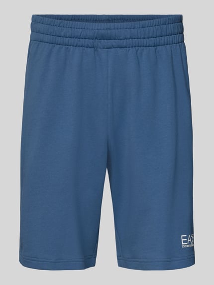 Produktfoto, Sweatshorts mit Logo und Eingrifftaschen von EA7 Emporio Armani in Blau, reine Baumwolle, sichtbarer Elastikbund, Regular Fit