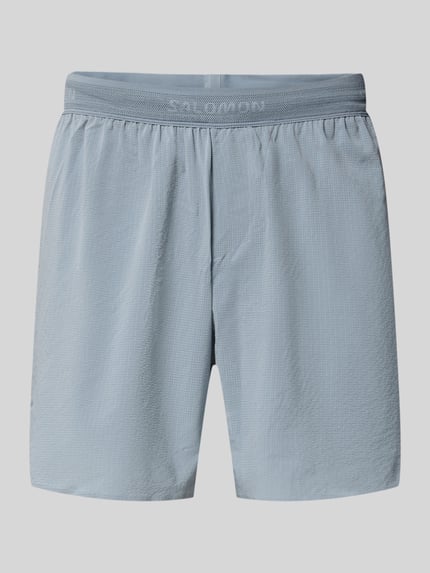 Produktfoto, Shorts mit elastischem Logo-Bund Modell 'SENSE AERO' von Salomon in Hellblau, lockere Passform, strukturierte Oberfläche, Material-Mix mit Stretch-Anteil