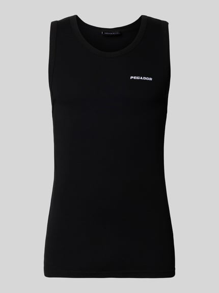 Produktfoto, tanktop met gestikt logo en ronde hals uit katoenmix met stretch, nauwsluitend model, fijnrib, ruglengte maat M 69 cm, Tanktop met Logo-Stitching en Rundhalsausschnitt van Pegador