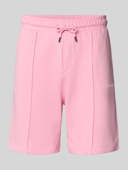 Produktfoto, Sweatshorts mit Logo Modell 'KANE' von Jack & Jones aus Baumwoll-Mix in Rosa mit Elastikbund im Relaxed-Fit, glatte Struktur, Bundweite 42 cm, Innenbeinlänge 19 cm