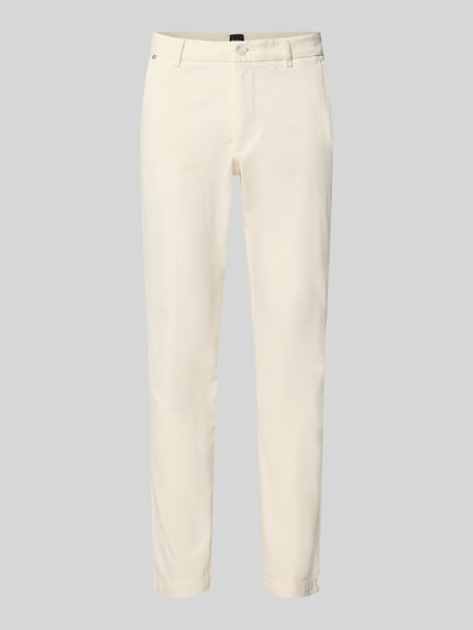 Produktfoto, cremefarbene Regular Fit Chino aus Baumwoll-Mix von BOSS, Herren Schmale Hose, glatte Oberfläche, schmal geschnitten