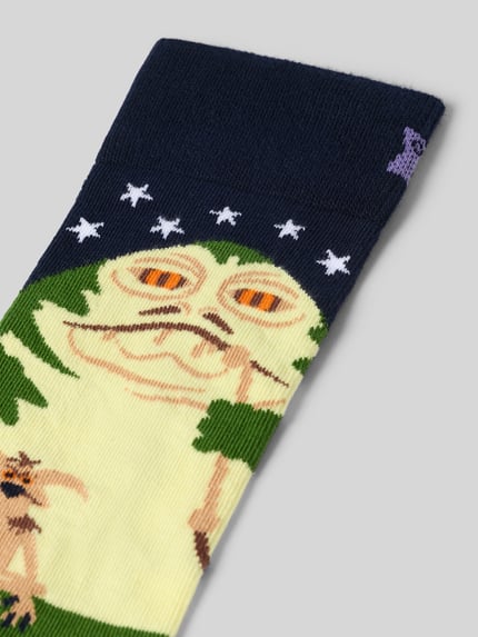 Produktfoto, skarpety z mieszanki bawełny o wzorze na całej powierzchni, Model 'Star Wars Jabba' od HAPPY SOCKS, detal z logo