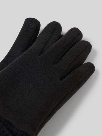 Produktfoto, Handschuhe aus elastischem Material-Mix von EEM, klassisch schwarz, weiche Textur, gerippte Abschlüsse, Damen Handschuhe