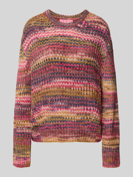 Productfoto, Relaxed Fit gebreide pullover van materiaalmix Model 'SIMONE' van JJXX in meerkleurig streepdessin met ronde hals, ruglengte maat S 56 cm, mouwlengte maat S 63 cm