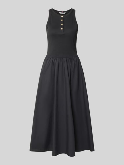 Produktfoto, A-Linie Freizeitkleid aus reiner Baumwolle von Tommy Hilfiger, Optik: Unifarben, Passform: A-Linie, Maxi, Rundhals, kurze Knopfleiste, breite Träger, seitliche Eingrifftaschen, Baumwolle-Mix, Allover-Muster dezent gestreift, glatt strukturierte Textur.