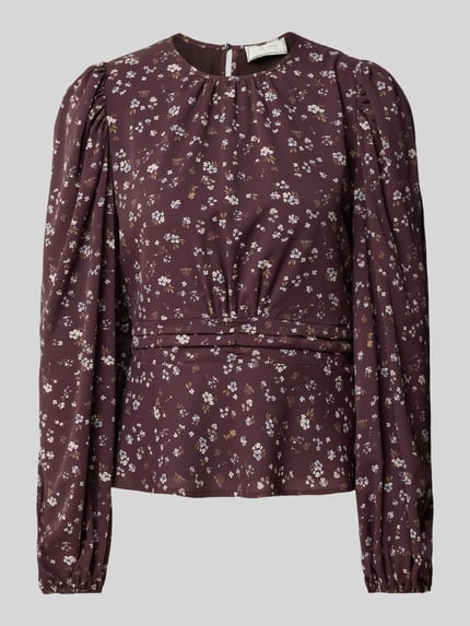 Produktfoto, Regular Fit Bluse im Allover-Look Modell 'Delphine' von Neo Noir, runder Ausschnitt, dunkle Grundfarbe mit Blumenmuster, glatte Textur
