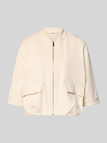 Produktfoto, Blouson mit Reißverschluss und Pattentaschen Modell 'Goros' von OPUS, bawełniana mieszanka ze stretchem, relaxed fit, stójka, 3/4 rękaw, kremowy kolor, gładka faktura