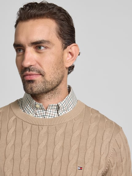 Tommy Hilfiger Regular Fit Strickpullover aus reiner Baumwolle Taupe 3