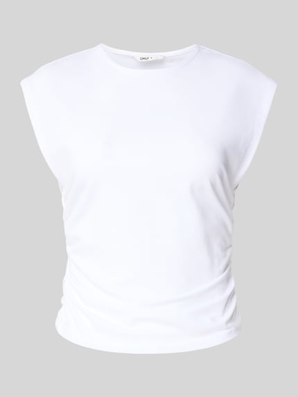 Produktfoto, Slim Fit T-Shirt aus Baumwoll-Mix Modell 'MIRA' von Only, Optik: Unifarben, Passform: Slim-Fit, Raffung, Rundhals, Kurzarm, Jersey