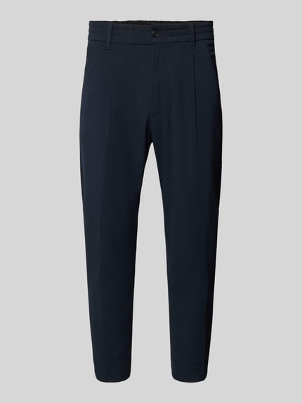 Productfoto, Hose mit Gesäßtaschen Modell 'CHASY' van Drykorn, donkerblauwe kleur, slim fit, materiaalmix met katoen, achterzakken, bandwijdte maat 32/32: 33 cm, binnenbeenlengte maat 32/32: 64 cm