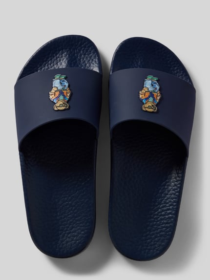 Productfoto, Badeschuhe mit Polo Bear-Applikation van Polo Ralph Lauren, look: effen, punt van de schoen: rond, hakvorm: plat, applicatie: polo bear-applicatie, sluiting: comfortmodel/open