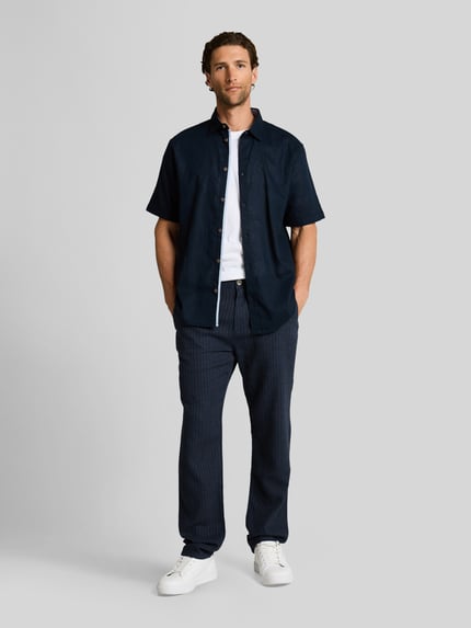 Tom Tailor regular fit chino van linnen-katoenmix Donkerblauw - 1
