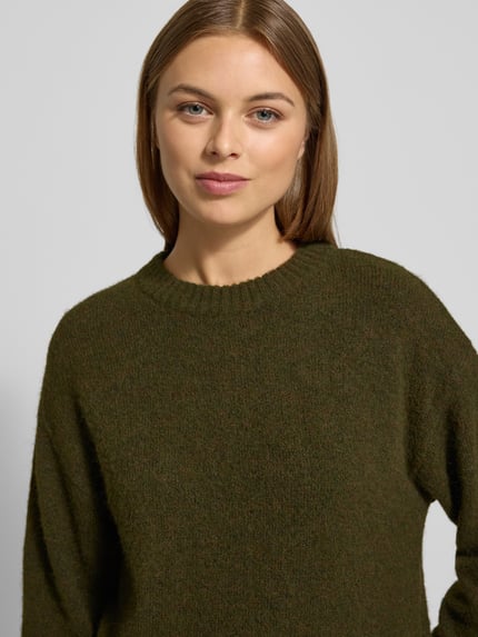 FREE/QUENT Sweter z dzianiny w kroju relaxed fit z dodatkiem wełny Model 'Novala' Khaki 3
