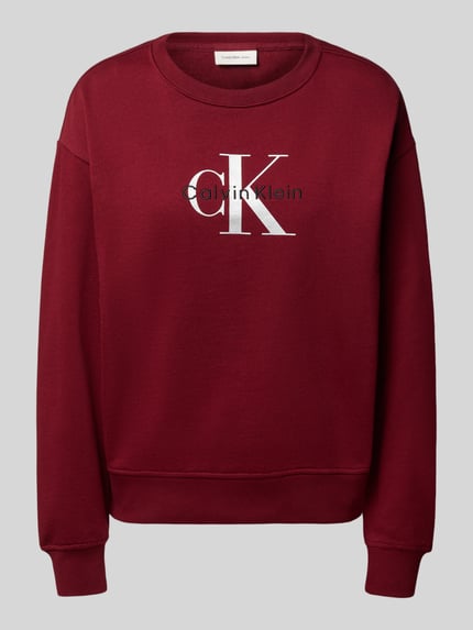 Calvin Klein Jeans Sweatshirt mit Logo und Rundhalsausschnitt Bordeaux 2