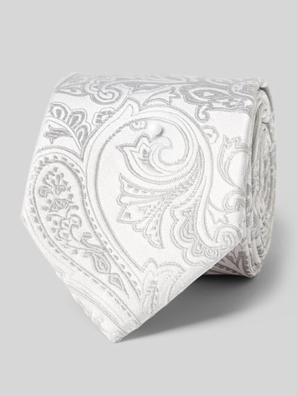 OLYMP Zijden stropdas met motiefstitching Zilver - 1
