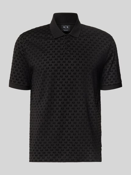 Produktfoto, Regular Fit Poloshirt aus reiner Baumwolle van Armani Exchange in zwart met all-over logoprint, Polokraag, met korte mouwen, puur katoen