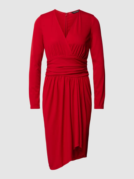 Lauren Ralph Lauren Knielanges Kleid mit V-Ausschnitt und Taillenband Rot 2