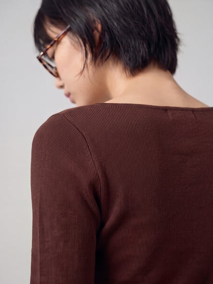 VERO MODA Langarmshirt mit U-Boot-Ausschnitt Mittelbraun 3