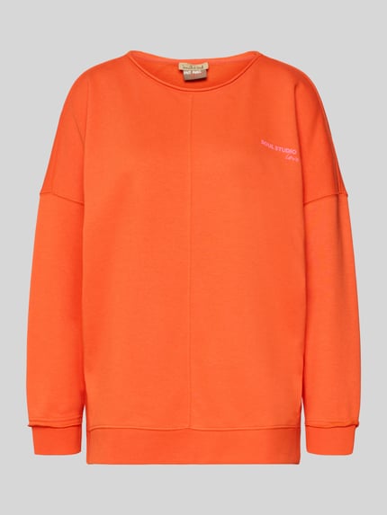 Produktfoto, Oversized Sweatshirt mit Label-Print von Smith and Soul in kräftigem Orange, Baumwoll-Modal-Mix, Rundhalsausschnitt, gerippte Abschlüsse